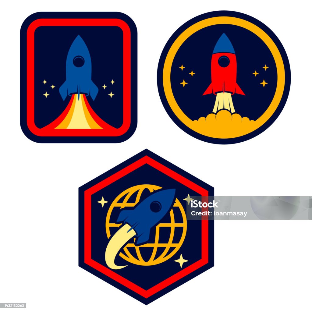 Rocket Label Set Of An Emblems With Rocket Launch Design Element For Label Sign ...