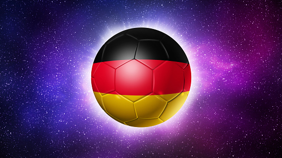 3D soccer ball with Germany team flag, football 2022. Space background. Illustration