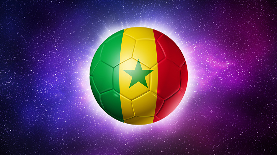 3D soccer ball with Senegal team flag. Space background. Football 2022. Illustration