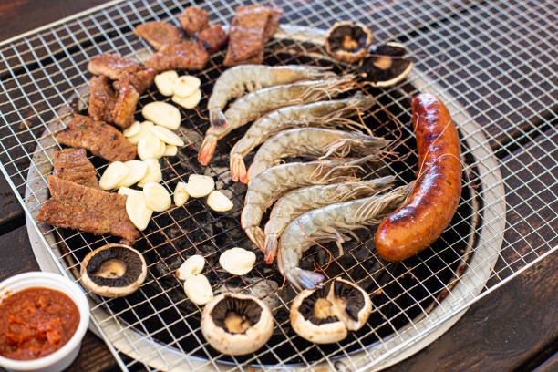 Grilled Shrimp are grilled on charcoal.