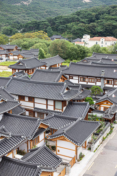 top view of Korean traditional house roof in Hanok Village stock photo