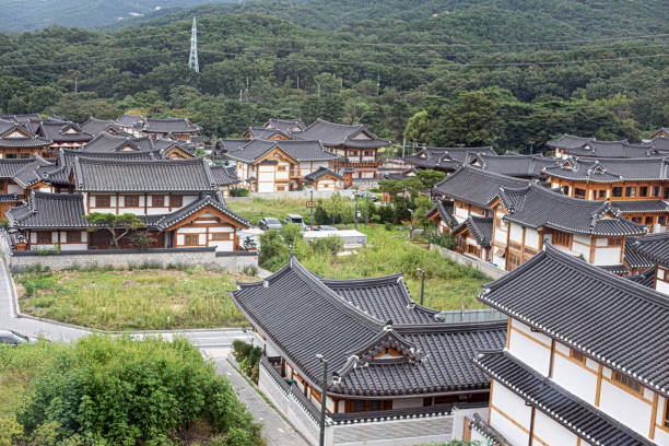 top view of Korean traditional house roof in Hanok Village stock photo