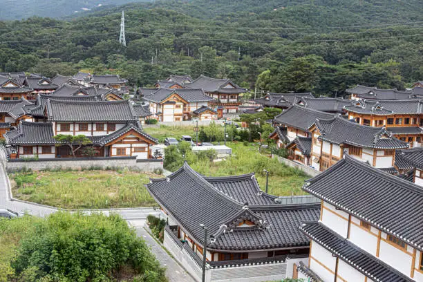 top view of Korean traditional house roof in Hanok Village