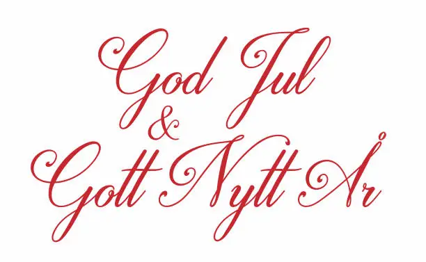 Vector illustration of God Jul & Gott Nytt År text in nice old fashion design. Is Swedish (Sweden) and means Happy Christmas and Happy New Year. Vector illustration.