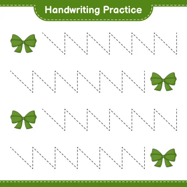 Vector illustration of Handwriting practice. Tracing lines of Ribbon. Educational children game, printable worksheet, vector illustration