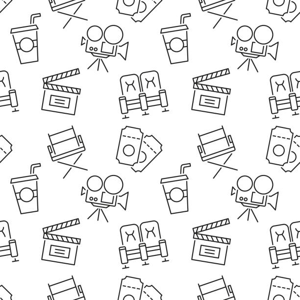 Cinema seamless pattern with icons Cinema seamless pattern with icons. Movie background. Tv show, television, online entertainment concept. Film elements repeating texture. Web site backdrop design. Retro style vector illustration. seamless wallpaper video stock illustrations