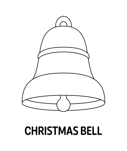 ilustrações, clipart, desenhos animados e ícones de página de colorir com sino de natal para crianças - bell christmas holly drawing