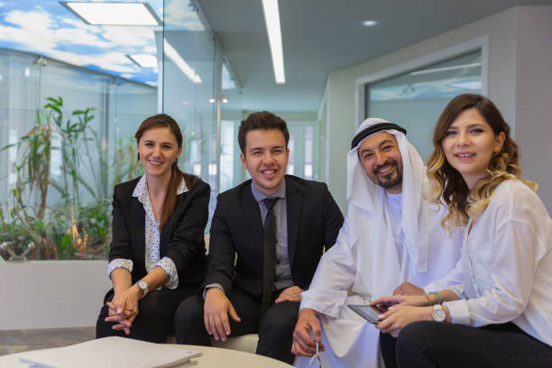 Portrait of business team with an Arab Businessman stock photo