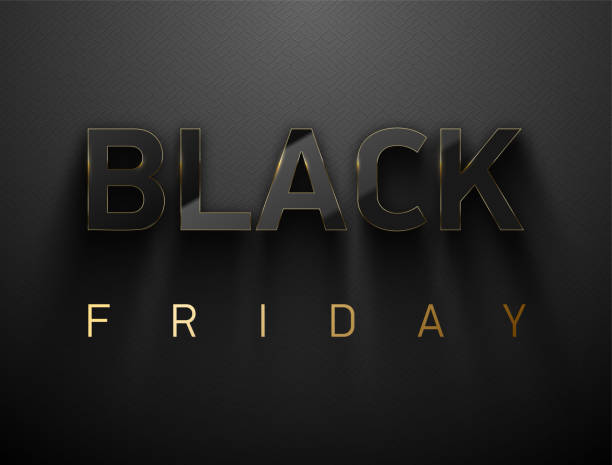 Black Friday vector banner. Glossy black volume text thin golden frame on dark gray finely patterned texture background. Glass effect reflection on letters. Friday gold text Black Friday vector banner. Glossy black volume text thin golden frame on dark gray finely patterned texture background. Glass effect reflection on letters. Friday gold text. finely stock illustrations