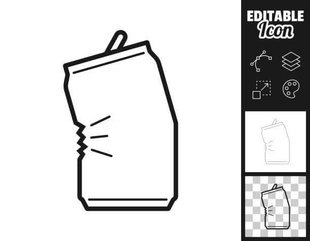 ilustrações, clipart, desenhos animados e ícones de lata esmagada. ícone para design. facilmente editável - crushed can soda drink can