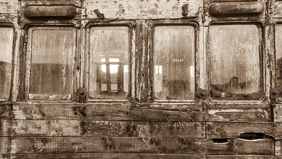 Close up of old railway carriage