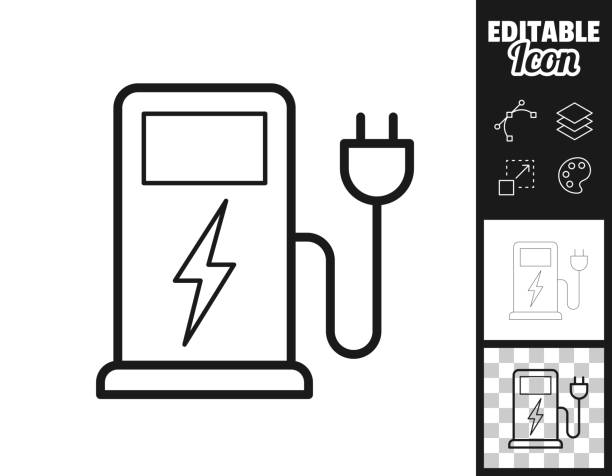 nabíjecí stanice pro elektromobily. ikona pro design. snadno upravitelné - nabíječka baterií stock ilustrace