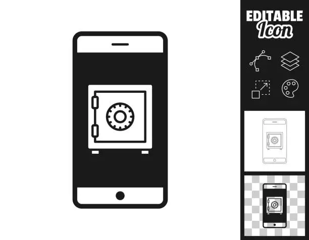 Vector illustration of Smartphone with safe box. Icon for design. Easily editable