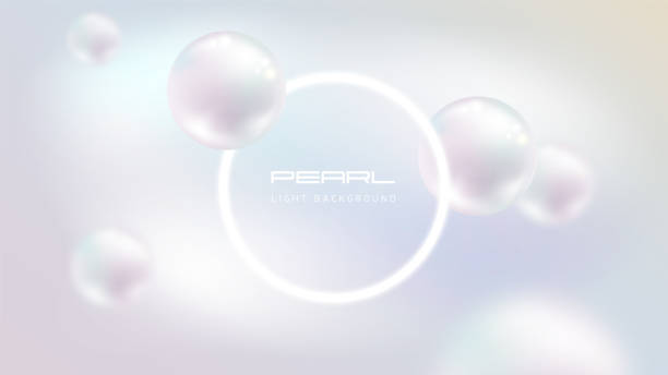 ilustrações de stock, clip art, desenhos animados e ícones de flying white natural pearl sphere, blur on light pearly background. luxury jewelry pearl with white glow ring frame. vector abstract delicate background for science or beauty advertisement - bead glass jewelry stone