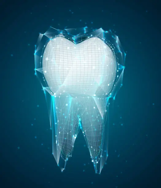 Vector illustration of vector 3d tooth for dental medicine. on a blue background