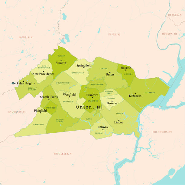 NJ Union County Vector Map Green NJ Union County Vector Map Green. All source data is in the public domain. U.S. Census Bureau Census Tiger. Used Layers: areawater, linearwater, cousub, pointlm. linden new jersey stock illustrations