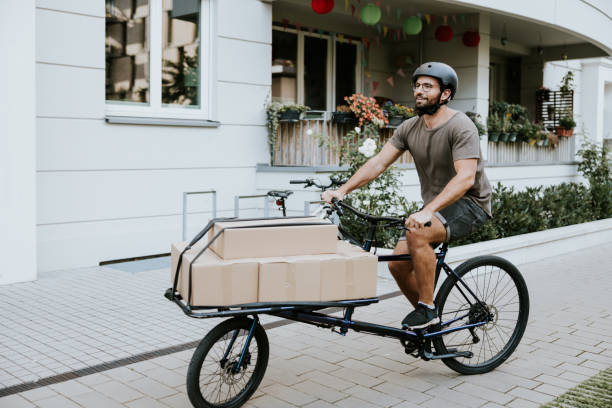istock Man getting ready to do everyday tasks with cargo bike 1432146280
