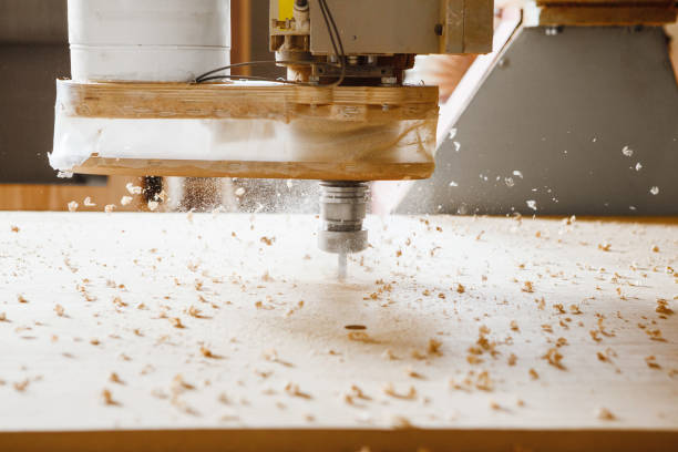 istock Close-up shot of machine with numerical control cuts wood. Cnc tool. 1432150971