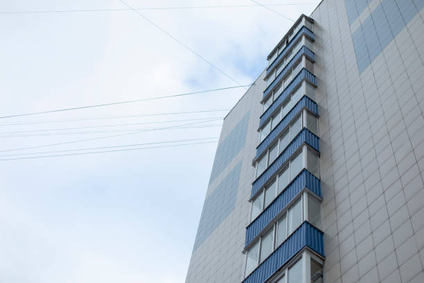 istock Building has blue balconies. Modern house in city. 1432155042