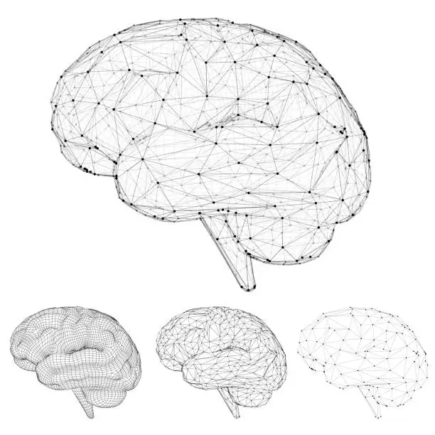 Vector illustration of set three-dimensional vector cyber brain. neural network mega-data processing, template interface design on a white background.