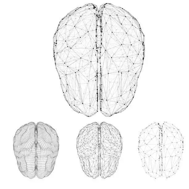 Vector illustration of set three-dimensional vector cyber brain. neural network mega-data processing, template interface design on a white background.