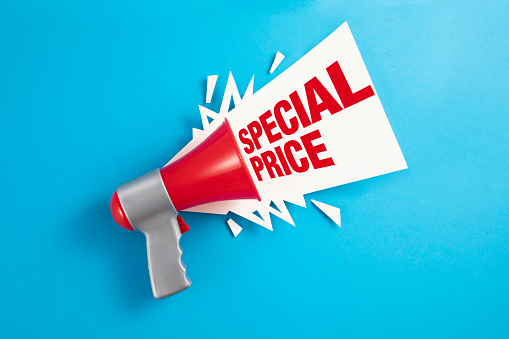 Special price announcement with red megaphone