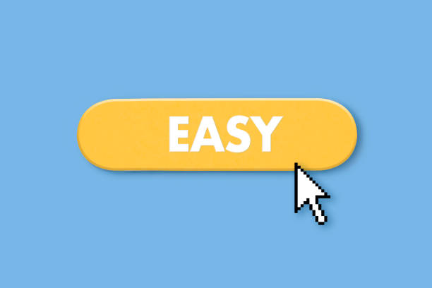 Easy Button Easy Button on blue background with mouse cursor no brainer sign stock pictures, royalty-free photos & images