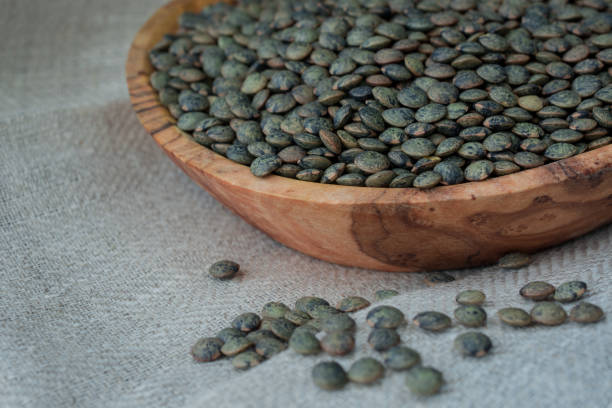 dry french green puy lentils healthy protein nutrition super food - green lentil imagens e fotografias de stock