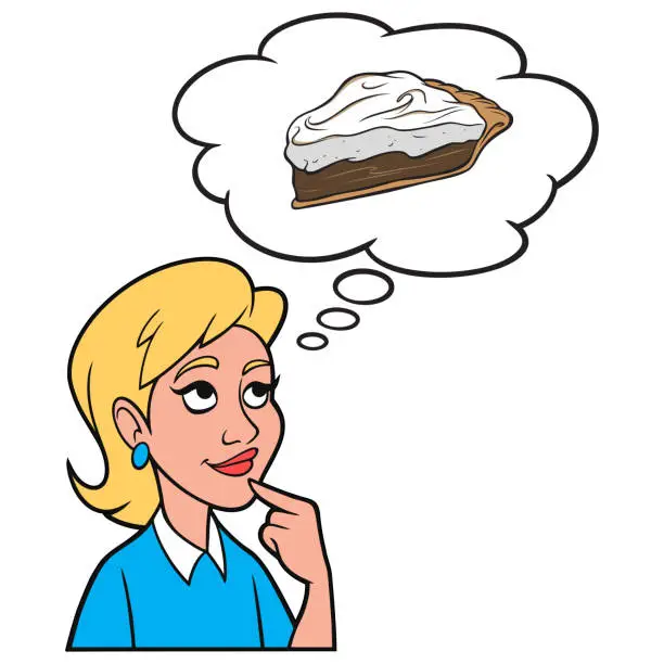 Vector illustration of Girl thinking about Chocolate Pie