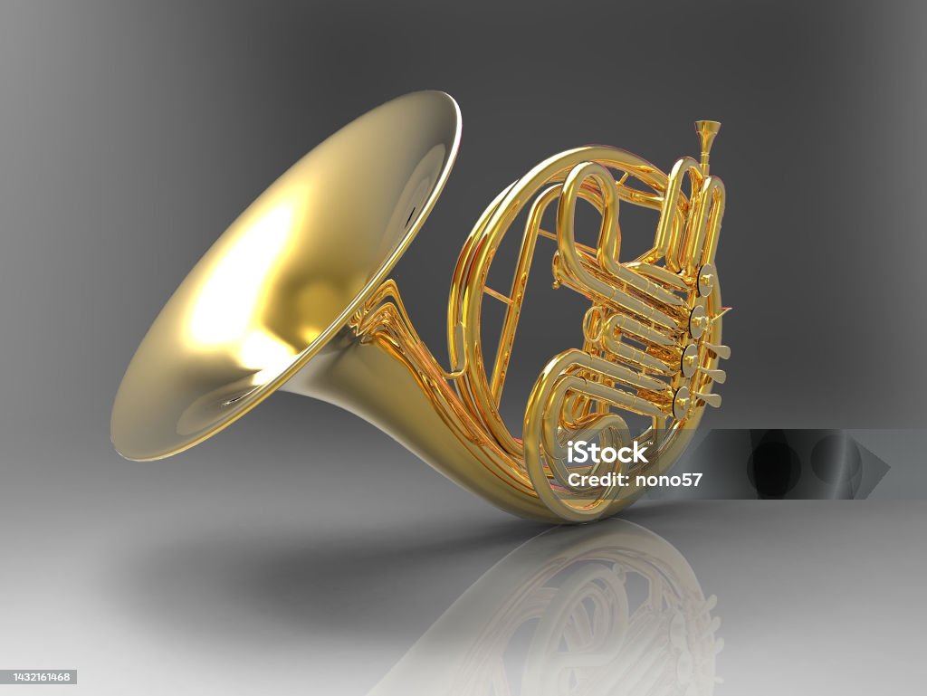 the horn on a gray background French Horn Stock Photo