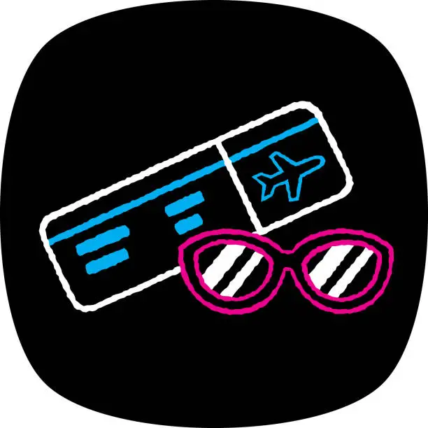 Vector illustration of Plane Ticket Sunglasses Doodle 3