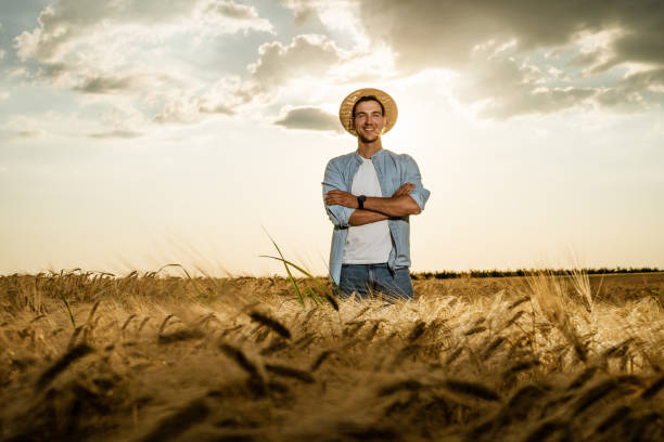 istock Farmer  standing in his growing barley field 1432169182