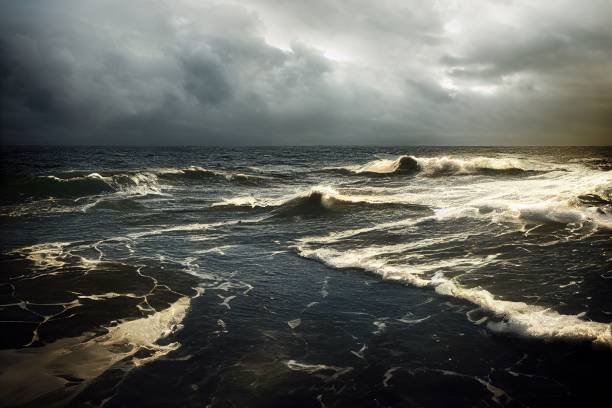 istock Beautiful view of ocean waves against cloudy sky 1432179654