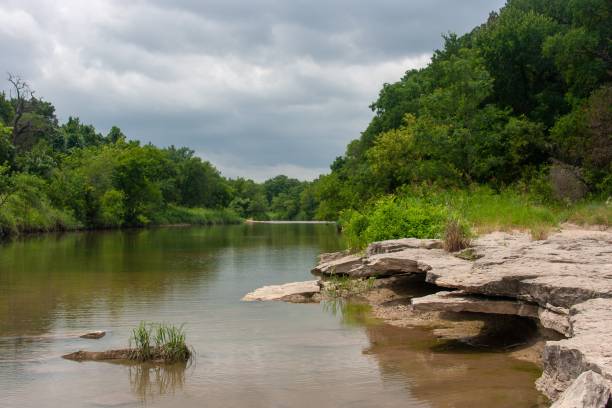 istock Scenic view of a river passing through the lush green forest on a spring day 1432180165