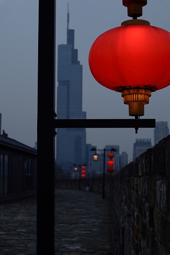 A vertical closeup of a lantern in China