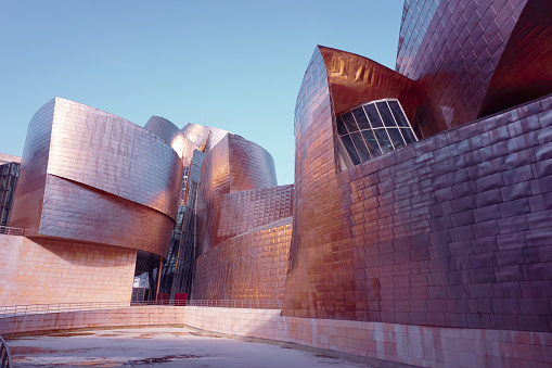Bilbao, Vizcaya, Spain - January 22, 2022: Guggenheim museum Bilbao architecture, travel destination, basque country, spain,
