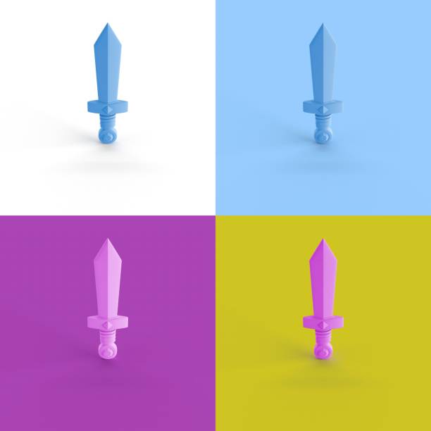 A 3D rendering of sword isolated in different colors