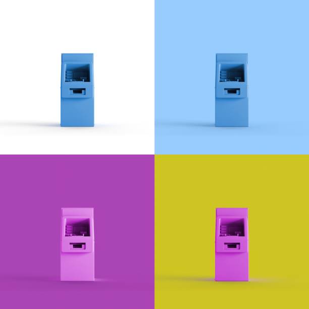 istock Collage of 3D rendered ATM terminals in four different vibrant colors 1432187915