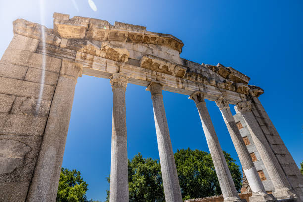 istock Low angle view of beautiful old ruins against clear blue sky during summer 1432191308
