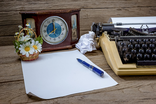 typewriter retro desktop with paper