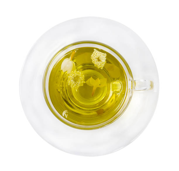 istock Chrysanthemum tea in a glass isolated on white background,clipping path 1432191474