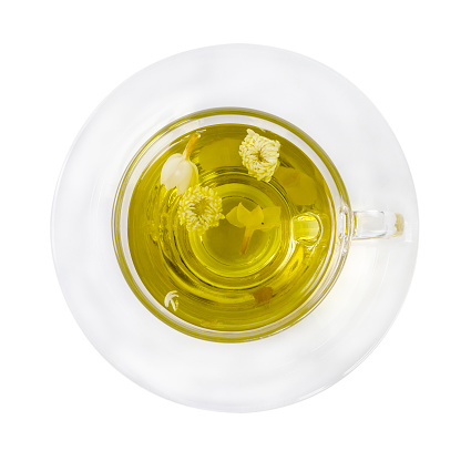 Chrysanthemum tea in a glass isolated on white background,clipping path