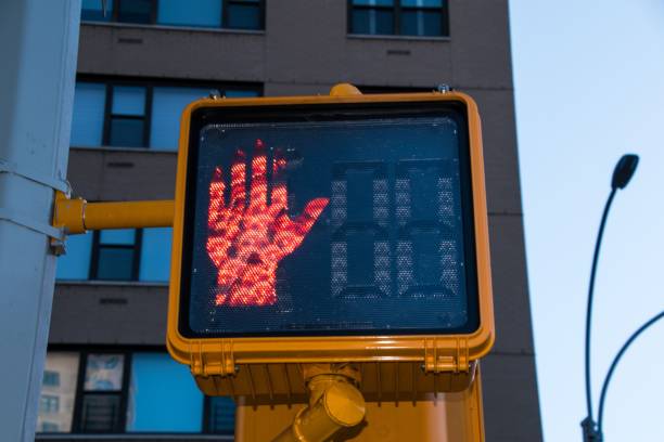 istock Close crosswalk sign for pedestrians. 1432193026