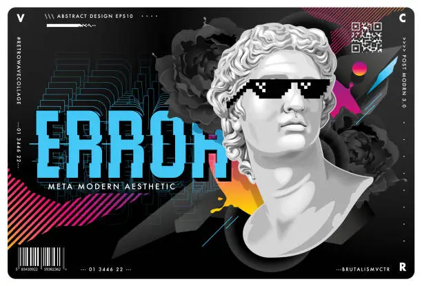 Vector illustration of Retrowave Design With Statue in Sunglasses