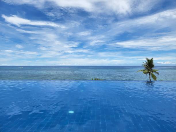 istock Pool overlooking the sea under a cloudy blue sky 1432196732