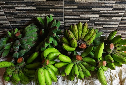 Pile of fresh green Bananas