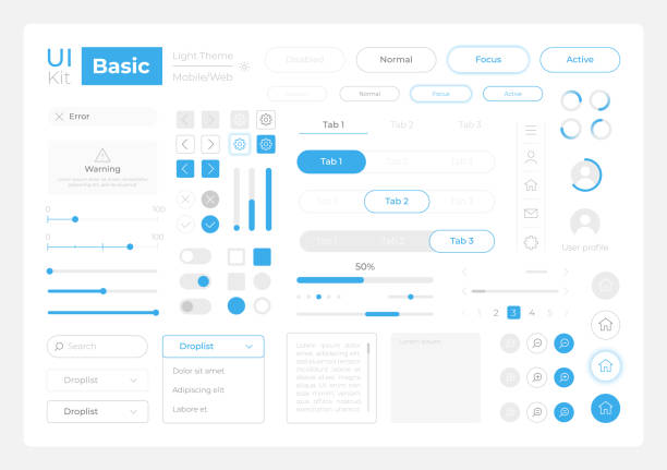 Basic system settings UI elements kit Basic system settings UI elements kit. Editable isolated vector components. Navigation. Web design widget pack for mobile app software with light theme. Montserrat Light, Medium, Bold fonts used website buttons stock illustrations