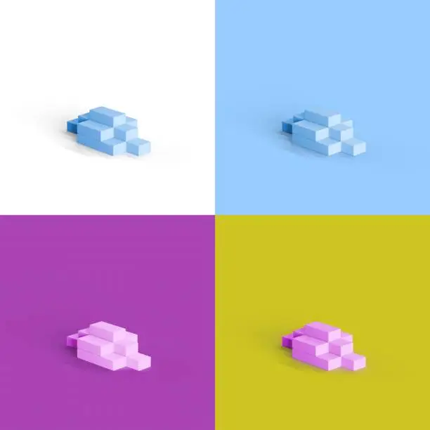 A pop art collage of 3D rendered abstract cloud form legos isolated on colorful backgrounds