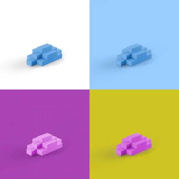 A pop art collage of 3D rendered abstract cloud form legos isolated on colorful backgrounds