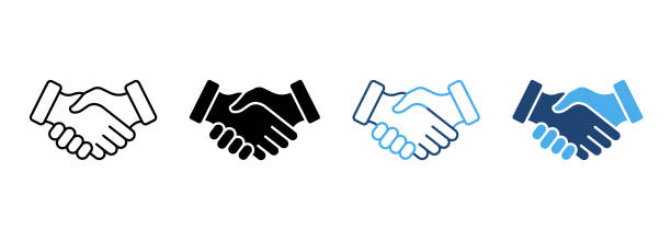 illustrazioni stock, clip art, cartoni animati e icone di tendenza di handshake partnership professional silhouette e line icon. pittogramma business deal di stretta di mano. icona della riunione finanziaria dell'accordo del team di cooperazione. tratto modificabile. illustrazione vettoriale isolata - handshake